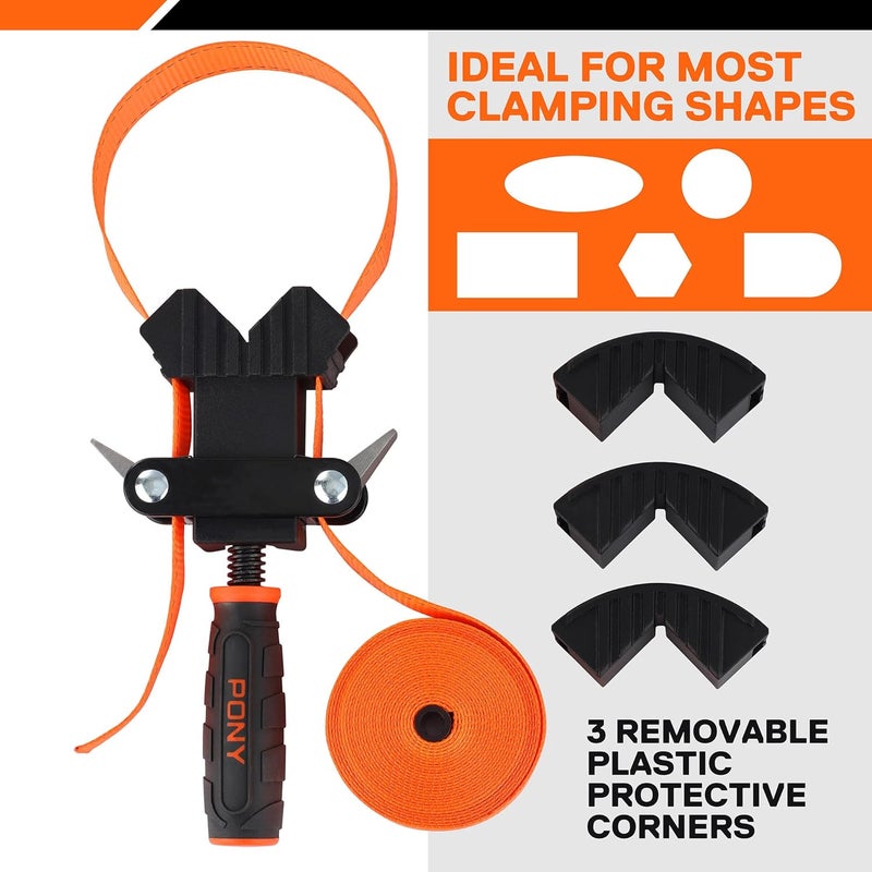 Jorgensen PONY 5-in-1 Strap Clamp with 4-Pack 6-2/7" Spring Clamps, Woodworking Frame Clamping Strap Holder, Rapid Acting Band Clamp - Image 4